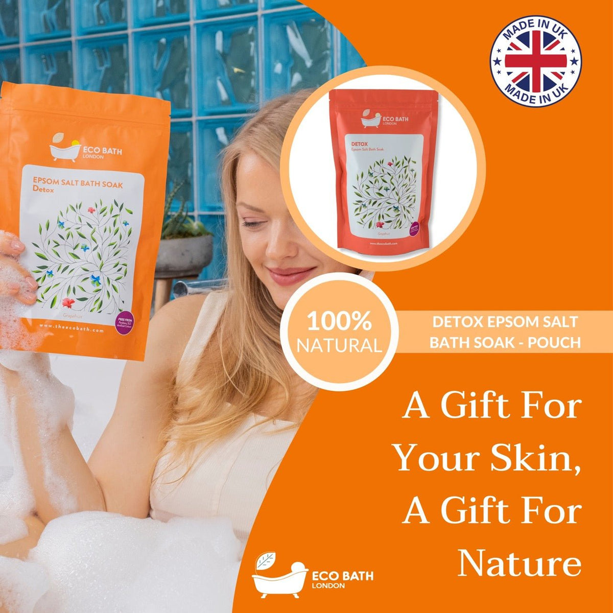 Eco Bath London Detox Epsom Salt Bath Soak - Pouch, 500g or 1kg