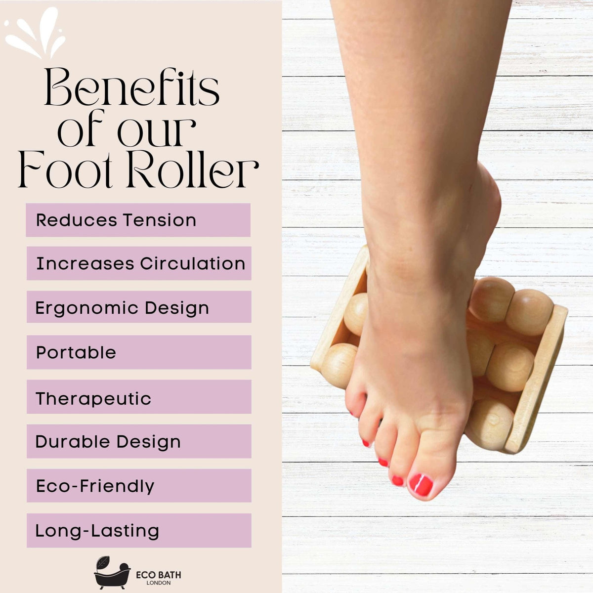 Eco Bath London Foot Roller - Wooden Foot Roller Massager for Pain Relief and Improved Circulation