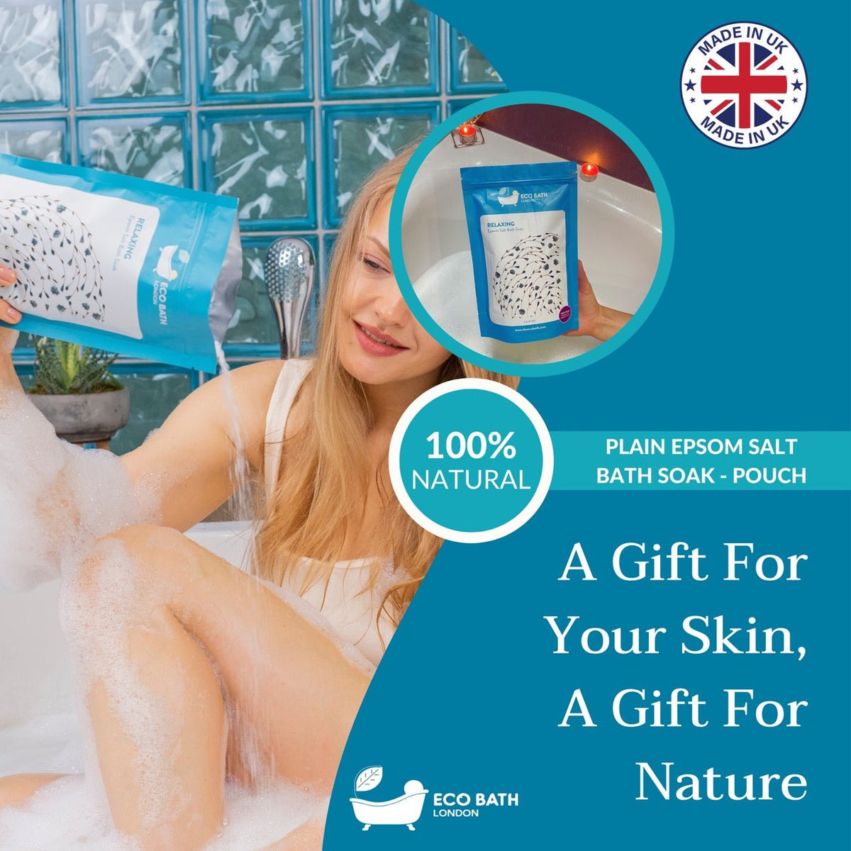Eco Bath London Relaxing Epsom Salt Bath Soak - Pouch, 500g or 1kg